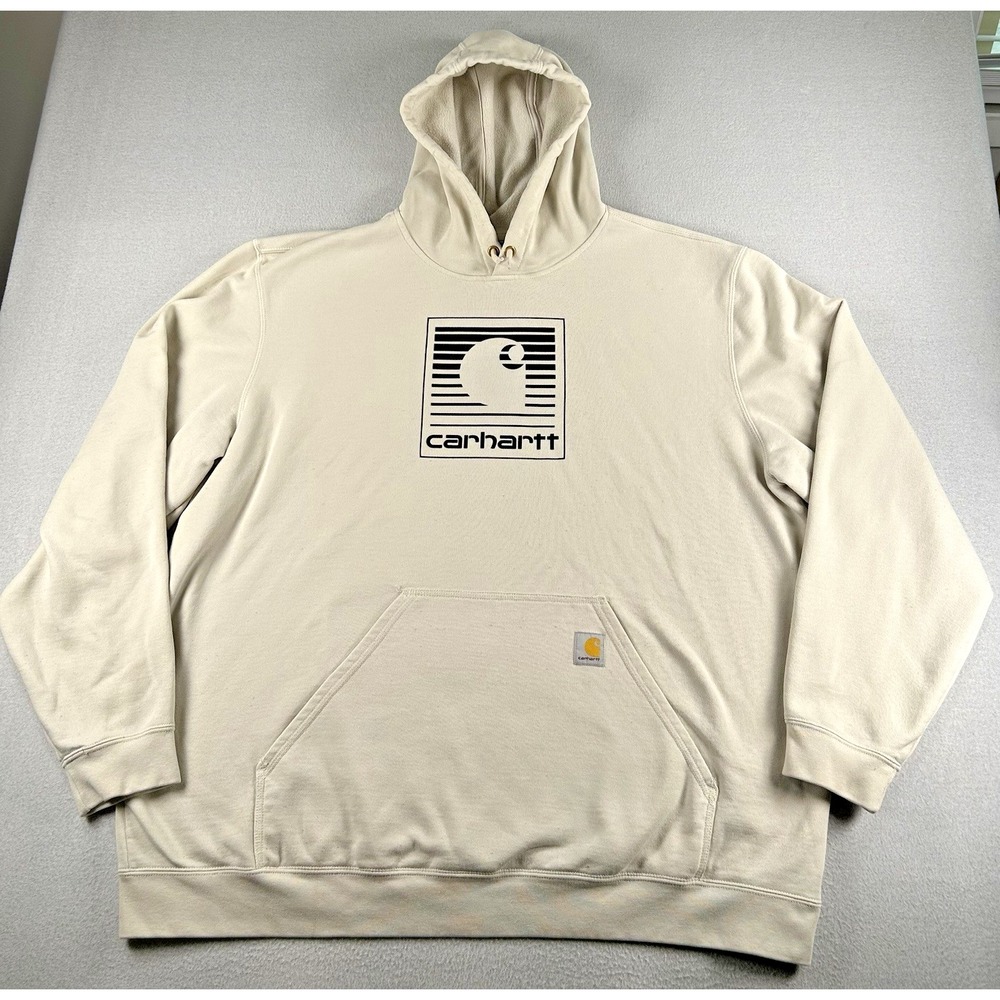 Carhartt Men's 2XL Tall Loose Fit Hoodie Workwear Pullover Cream Black Graphic